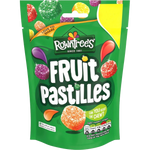 Assorted Rowntree's Fruit Pastilles in vibrant colors, showcasing a variety of chewy confectionery snacks on a white background.