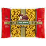 San Remo Curls Pasta No.27 in a clear package, showcasing the distinctive curly shape of this grocery pasta product.