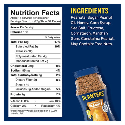 Planters Dry Honey Roasted Peanut With Coating And Sea Salt 453g