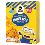 Irvins Salted Egg Cornflakes confectionery snacks in a bowl, crispy cornflakes coated with salted egg flavor.