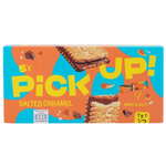 Bahlsen Pick Up Salted Caramel confectionery snacks, showing crispy caramel-filled biscuit bites in a close-up image.