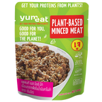 Yumeat plant-based minced meat in a grocery package, showing the product's texture and branding on the label.