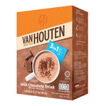 Van Houten Milk Chocolate Drink in a glass cup, showcasing creamy chocolate beverage with a rich, smooth texture.