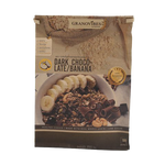 Granovibes Chocolate & Banana Granola in a bowl, showing crunchy oats, chocolate pieces, and banana slices for healthy breakfast.