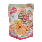 O-YUA Crispy Chicken Skin Snacks with Tom Yum flavor, 35g, showing crispy chicken skin pieces with spicy, tangy seasoning.