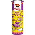 Mister Potato Sweet Potato Crisps with sweet corn flavor, featuring crispy, golden snacks in a close-up view.