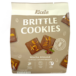 Kals Mocha Almond Crispy Cookies, confectionery snacks with mocha flavor and almond pieces, displayed in a close-up image.
