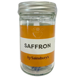 Sainsbury's saffron spice jar with saffron threads inside, showcasing the product’s packaging and vibrant red saffron strands
