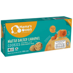 Mama's Oven salted caramel confectionery snacks in a clear bag, showcasing golden caramel pieces with sea salt crystals.