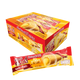 GrINNY cheddar cheese coated snack filled with cheddar cheese cream in a 15g box, 12 pieces, close-up view of snack with cheesy filling