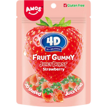 Amos 4d Gummy Center Filled Strawberry confectionery snack with bright red gummy exterior and sweet strawberry filling.