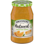 Jar of Smucker's Natural Orange fruit spread with fresh orange slices and natural ingredients, suitable for breakfast and toast.