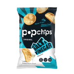 Popchips Sea Salt & Vinegar snack bag featuring crispy, flavored potato chips with sea salt and vinegar seasoning.