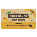 Fruit Bound Mango Chia Fruit Bar showing the colorful wrapper and the bar's mango flavor on a white background.