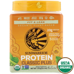 Sunwarrior Classic Plus Natural Protein powder in a jar, highlighting healthy plant-based supplement for fitness and wellness.