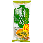 Hikari Sokuseki Nama Misoshiru Wakame instant miso soup with wakame seaweed in a bowl, ready to serve.