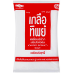 Tip Salt grocery product in a clear container, showing white granulated salt with a Tip brand label.