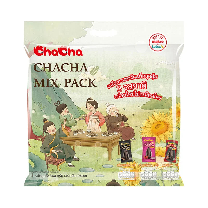 CHACHA Sunflower Seed Mix Pack 360g, a colorful blend of sunflower seeds in a resealable package.