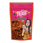 Mae E Pim Chili with Crackling TomYum flavor 100g dry snack, featuring vibrant chili and crunchy textures in a colorful package.