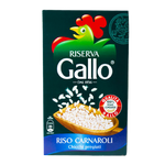 Riso Gallo Canaroli rice in a grocery bag, showcasing the premium Italian rice used for risotto dishes.