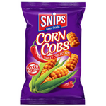 Snips Sweet Chili Corn Cobs, confectionery snack with vibrant chili seasoning on crispy corn cobs.