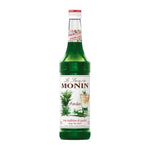 Bottle of MONIN Pandan Syrup 700ml for beverages, with a clear label and green pandan flavor branding.