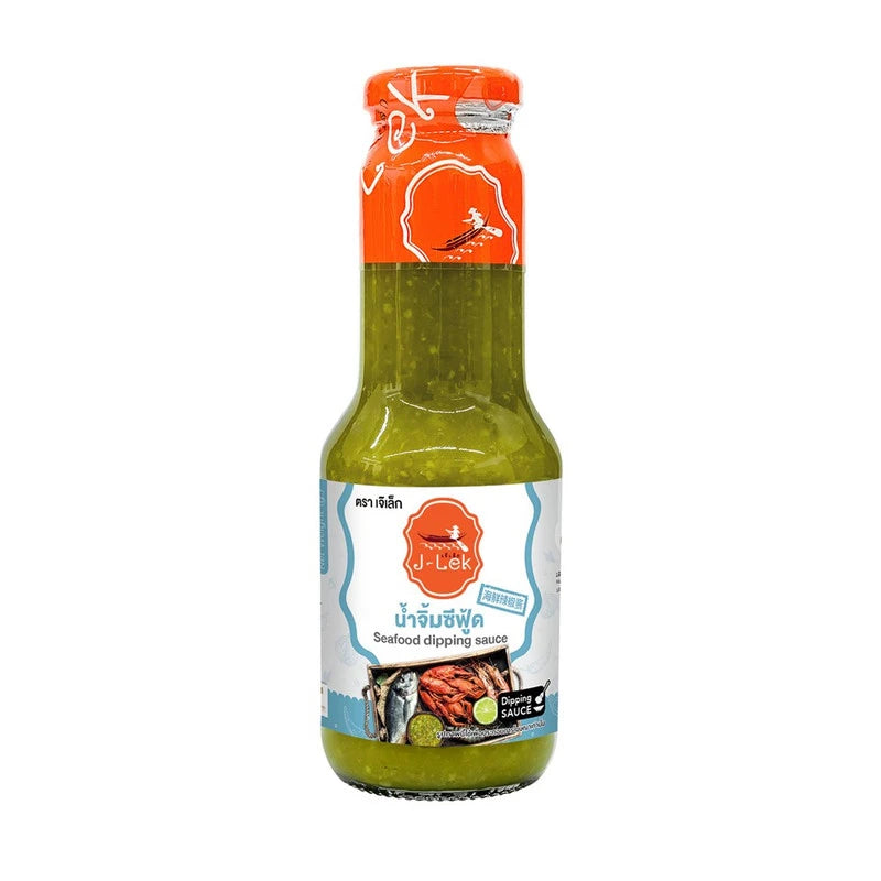J-LEK Seafood Dipping Sauce 345g jar, creamy sauce with seafood flavor, ideal for seafood dishes and dipping.