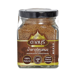 Tarnburi Palmyra Sugar in a clear container, showing golden brown, textured sugar crystals for baking and sweetening.