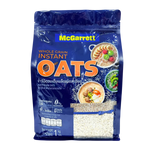 Mcgarrett Fine Oats 1kg in a clear plastic bag, dry grocery product from MCGARRETT, showing the oats' texture and packaging.