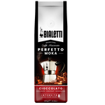 Bialetti Cioccolato drink in a glass with a straw, showcasing rich chocolate beverage with a creamy texture.