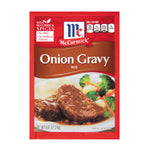 McCormick Onion Gravy jar, a savory grocery product with a label featuring onions and gravy, ready for cooking or serving