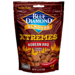 Blue Diamond Almonds Korean BBQ flavor confectionery snack in a clear bag with almonds visible inside.