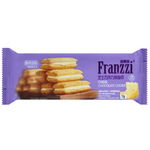 Franzzi Chees Chocolate Cookie showing a chocolate-covered cookie with cheese filling on a white plate.