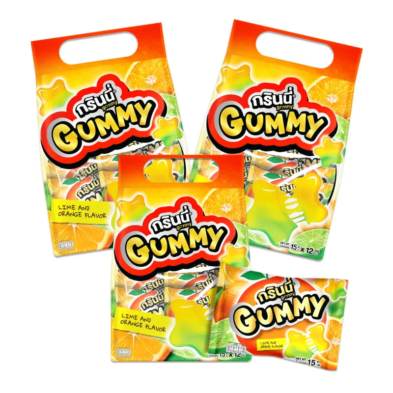 GRINNY PECTIN GUMMY STAR LIME AND ORANGE FLAVOR . (PACK 12PCS)
