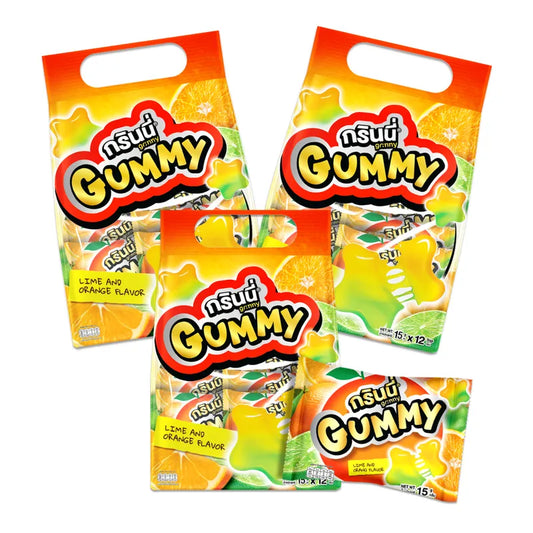 GRINNY PECTIN GUMMY STAR LIME AND ORANGE FLAVOR . (PACK 12PCS)