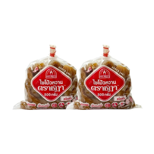 Chada Sweet Preserved Radish Head Type 500g bags, showing bright, sweet and salty preserved radish pieces in clear packaging.