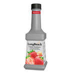 LongBeach LongBeach Classic Strawberry Puree 900ml bottle, showing the label and clear glass with vibrant strawberry puree inside.