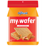 My Bizcuit Nuwafer Caramel flavor confectionery snack with crispy wafer layers and caramel filling.