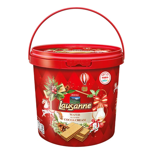LAUSANNE Cocoa Non Coated Wafer Bucket 288g, chocolate-covered wafers in a bucket, perfect for snacking or sharing