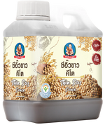 Deksomboon Thin Soy Sauce Keto 1000ml bottle, clear plastic container with dark soy sauce, for dry grocery use.