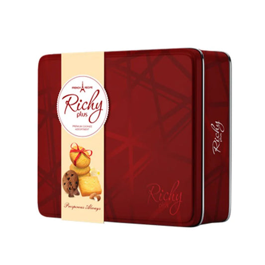 Assorted RICHY Cookies Mix in a 500g package, featuring a variety of cookies with chocolate, vanilla, and fruit flavors.