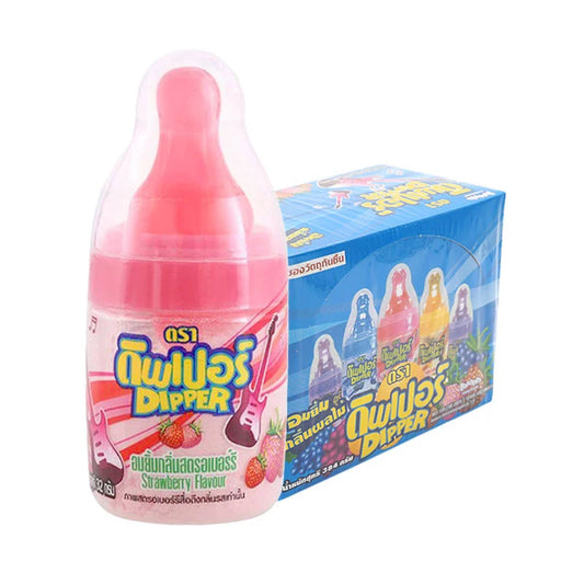 Dipper Mixed Flavors 32g snack pack with 12 pieces, featuring colorful assorted snack bites in a clear container