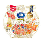 Amos 4D Gummy Lucky Fish snack bag showing colorful gummy fish candies in a 432g package.