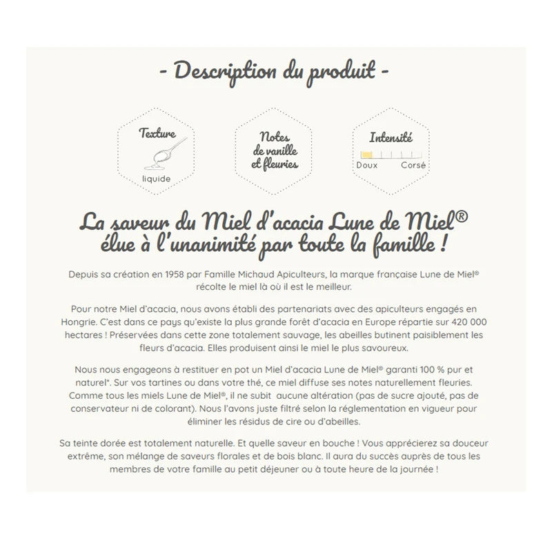 Lune DE Miel Acacia Honey Pure And Natural From Hungarian