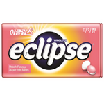 Wrigleys Eclipse Sugarfree Mints in Peach flavor, showing a close-up of the mint candies in a clear container.