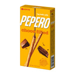Lotte Choco Filled Biscuit Stick 45g, a snack with chocolate filling inside a crispy biscuit stick, packaged in a colorful wrapper.