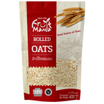 Package of Fruitmania Rolled Oats in a clear plastic bag with a colorful label, ready for breakfast or baking.