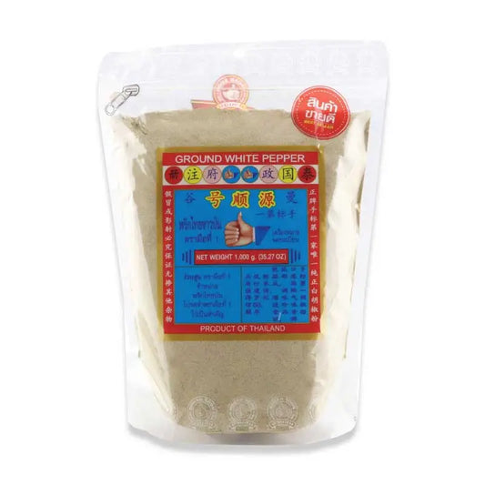 White pepper powder in a 1 kg package by NO.1 HAND BRAND, shown in a clear image highlighting its fine texture and packaging.