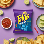 Takis Blue Heat confectionery snacks bag featuring spicy blue corn chips with vibrant blue packaging and bold branding.