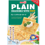 Meiji Plain Crackers with Oat in a clear package, showing crisp crackers with oat flakes for a healthy snack option
